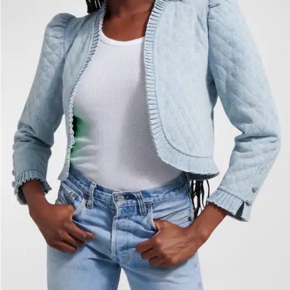 Womens Light Blue Quilted Jean Jacket